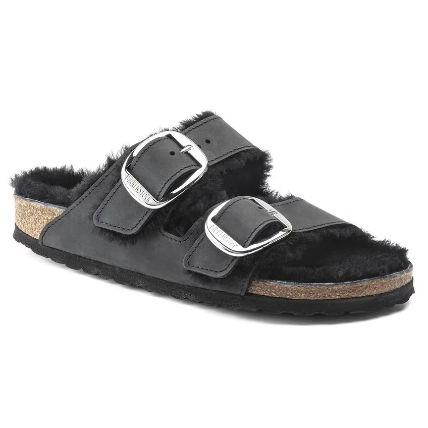 Arizona Big Buckle Shearling Natural Leather Oiled Black
